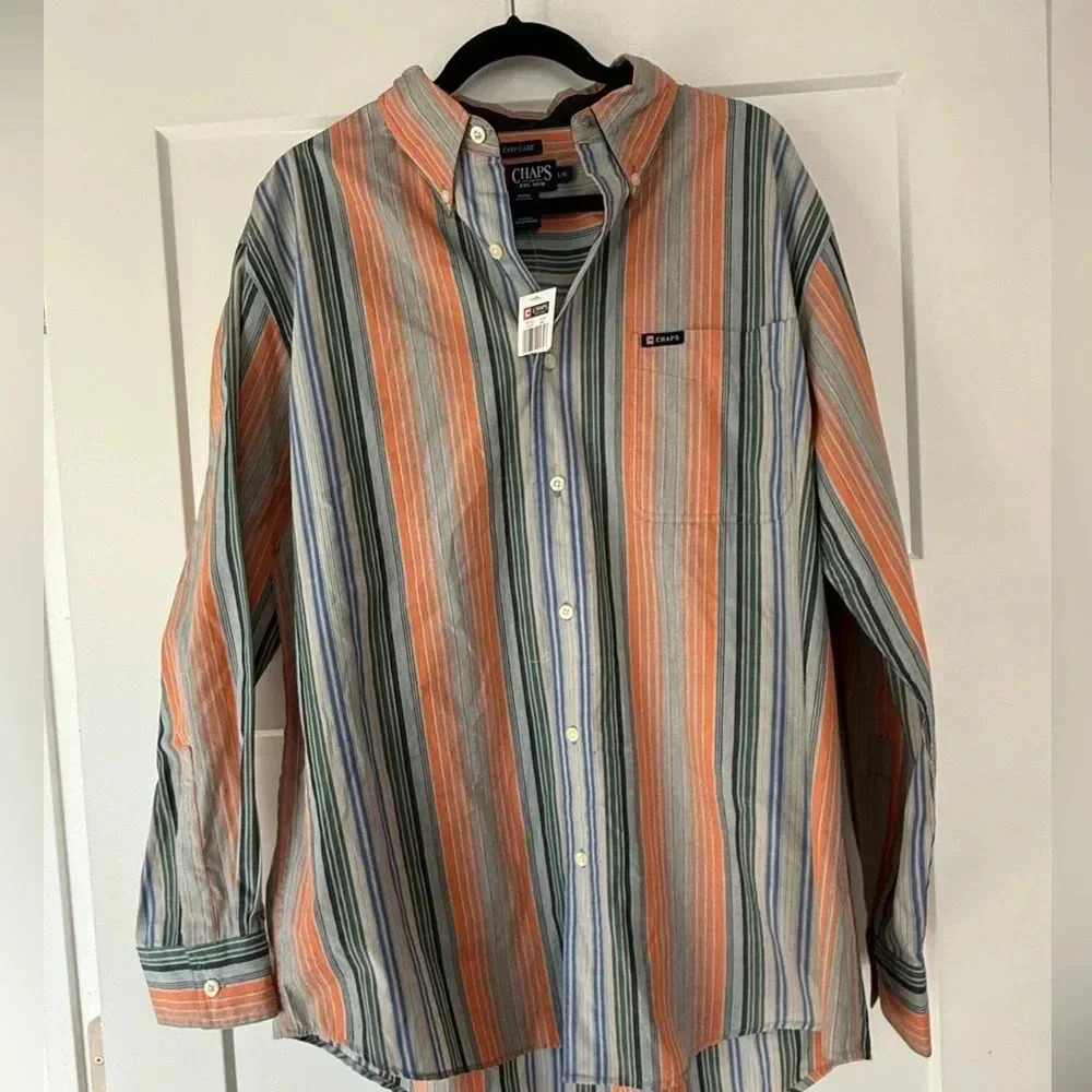 NWT Chaps men’s orange and blue vertical stripe top large